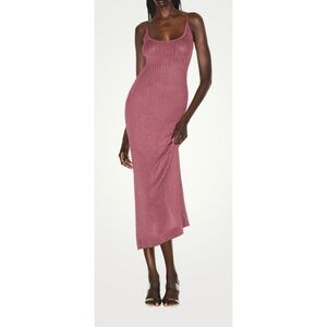 Skims Sheer Knit Long Cami Dress Beet